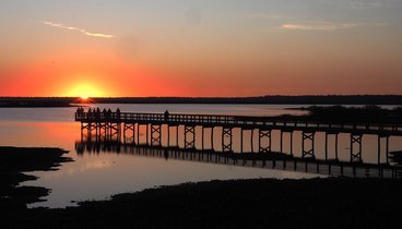 Steeg in einem Naturpark in Florida, bei Sonnenuntergang